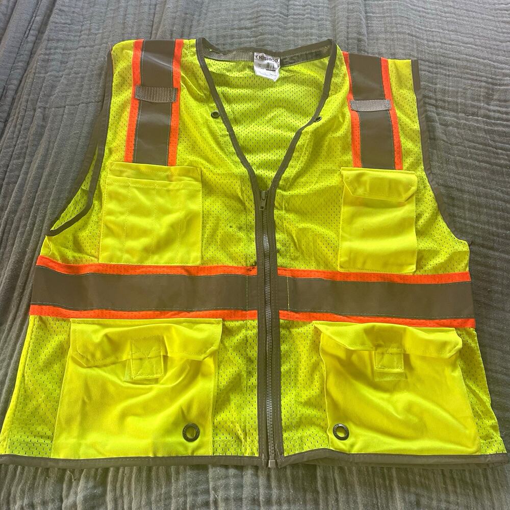 Kishigo 1510 Safety Vest Hi-Visibility Yellow Orange Gray Mesh Size Large